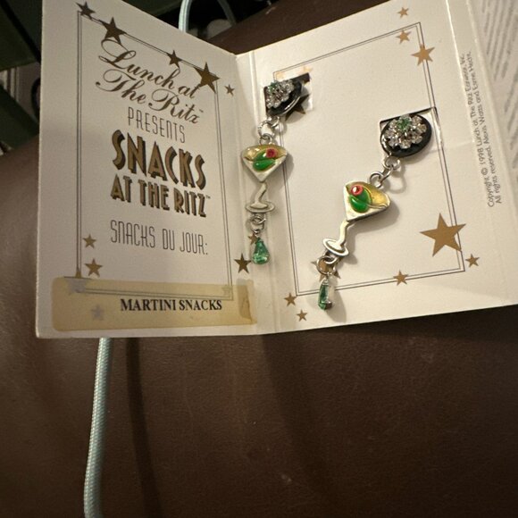 Lunch at the Ritz Jewelry - NWT Lunch at the Ritz “Snacks at the Ritz” Martini Dangle Earrings